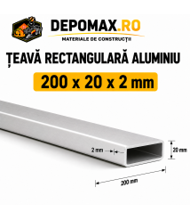 Teava rectangulara aluminiu 200 x 20 x 2 mm, 6 metri (EN AW-6060)